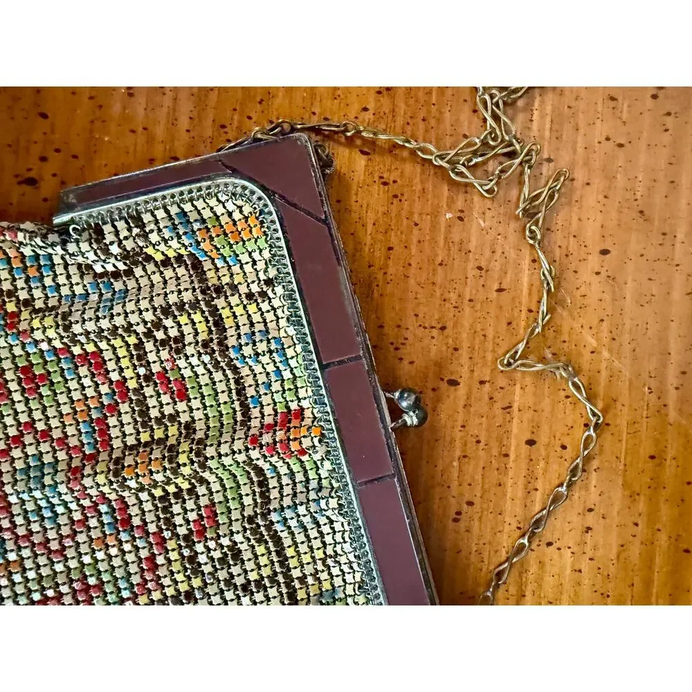 Vintage Whiting & Davis Mesh Purse, Art Deco Enamel Mesh Bag, Mandalian Style - Picture 3 of 10